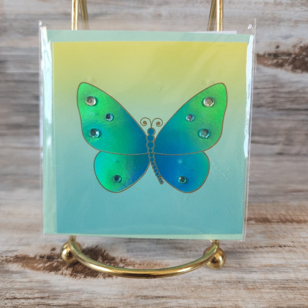 Papyrus Butterfly Greeting Card Teal Green Ombre Rhinestone Gold Foil 419773